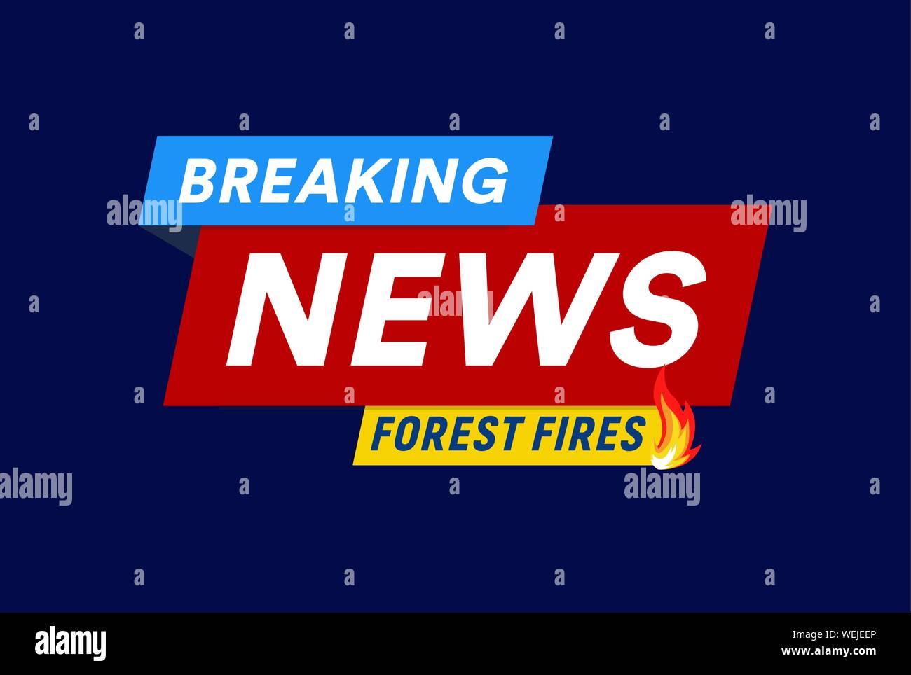 Gli incendi boschivi. Ultime notizie Titolo modello. Logo piatto modello. Isolato illustrazione vettoriale su sfondo bianco. Illustrazione Vettoriale