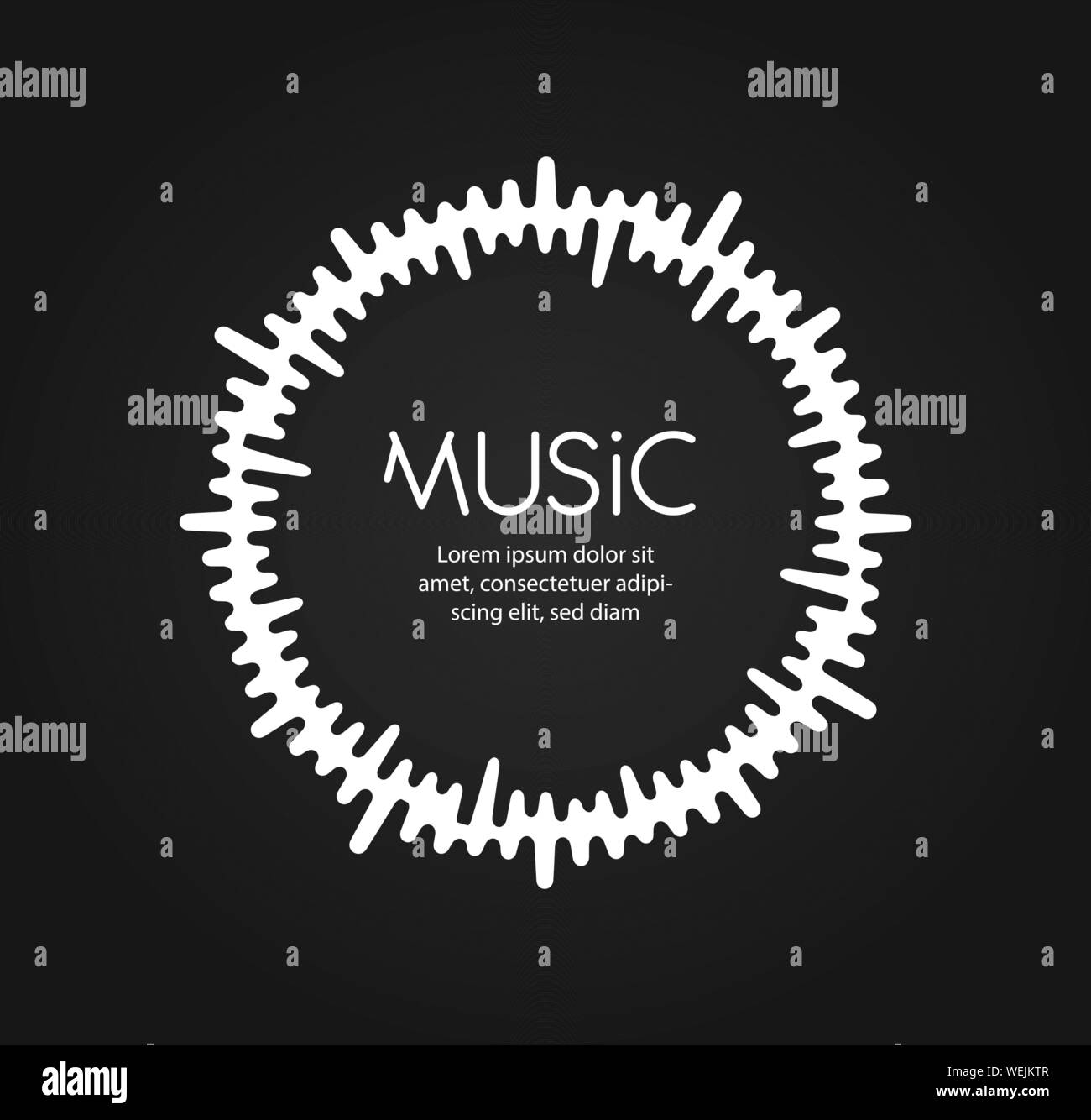 Di onde sonore o onde radio illustrazione vettoriale su sfondo nero. Illustrazione Vettoriale