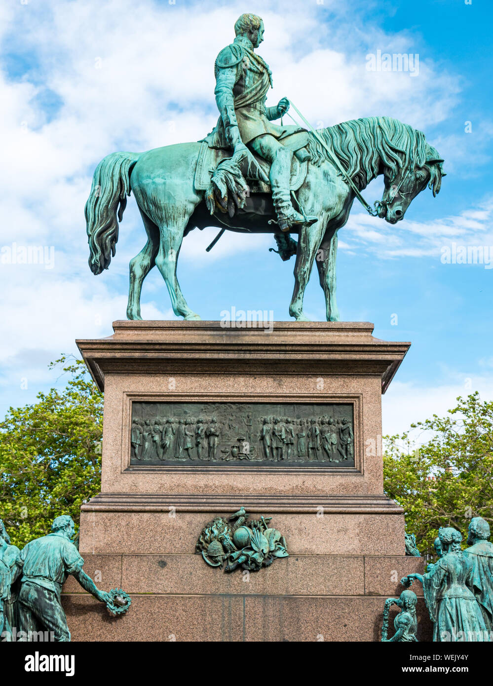 Prince Albert statua equestre in bronzo di Sir John Steell, Charlotte Square Garden, Edimburgo, Scozia, Regno Unito Foto Stock