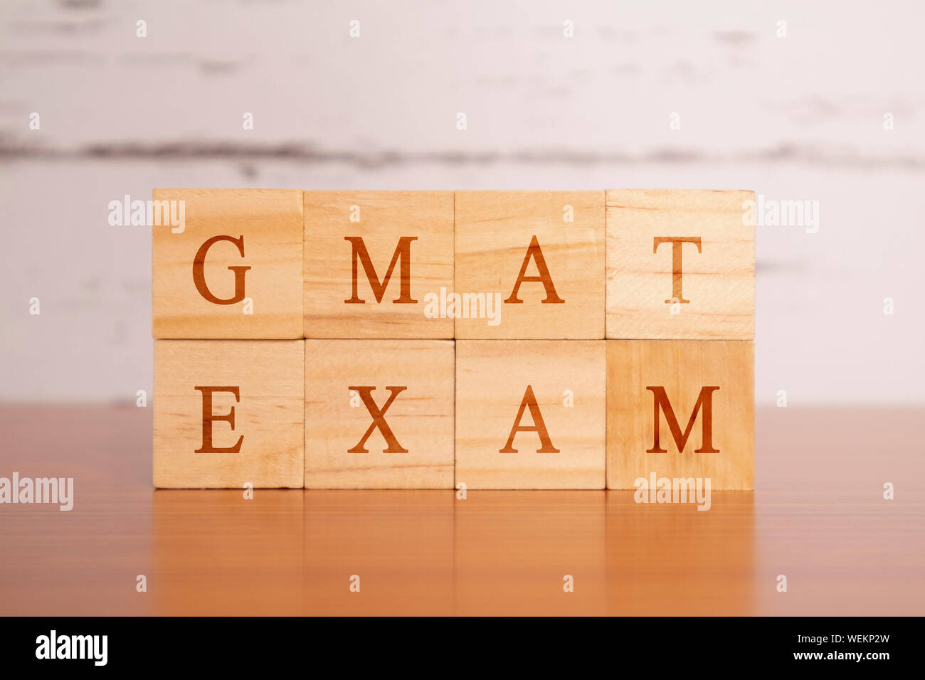 GMAT. Laureato di gestione test di ammissione o di esame nel blocco di legno lettere Foto Stock