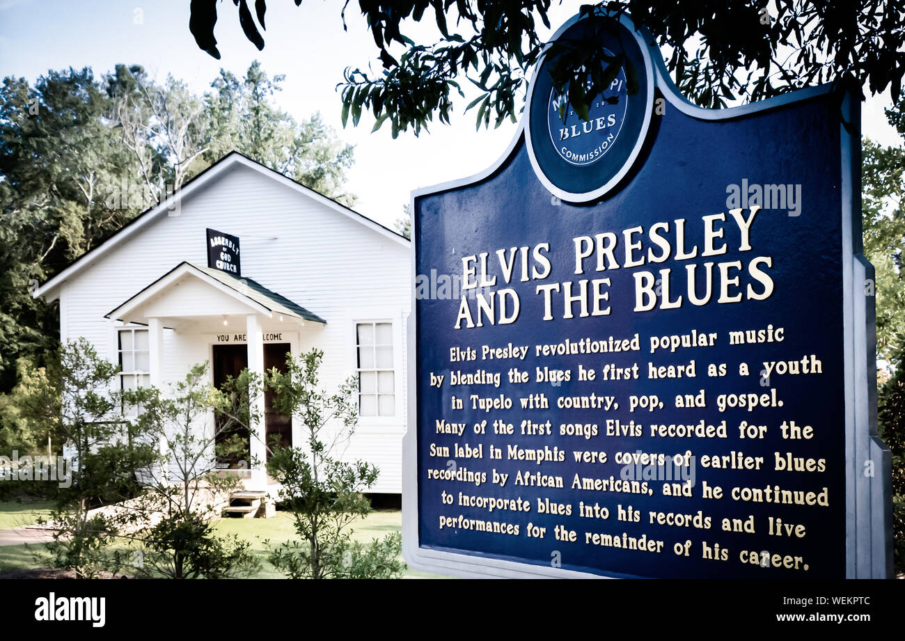 Mississippi Blues commissione storica per il marcatore di Elvis Presley e il Blues, vicino a Elvis infanzia chiesa a Elvis Presley Birthplace Museum Foto Stock