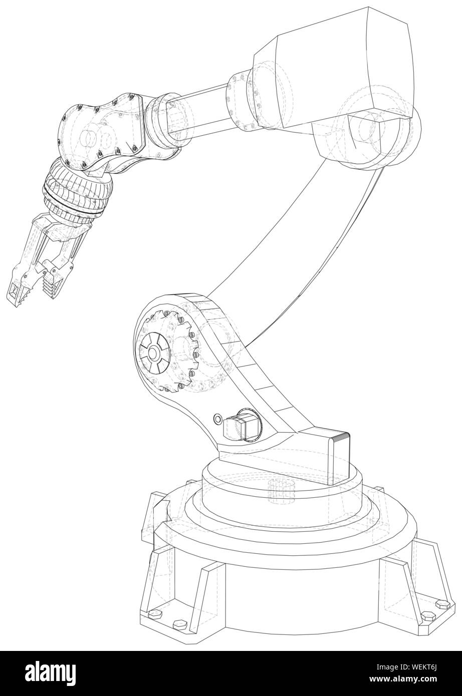 Robot industriale manipolatore. EPS10 formato. Filo-telaio vettore creati di 3d. EPS10 formato. Illustrazione Vettoriale