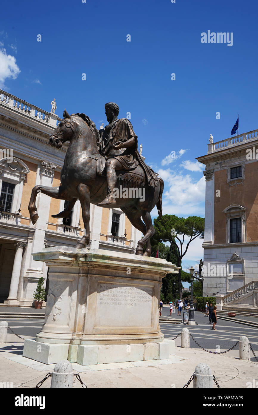 Statua equestre di Marco Aurelio, Roma, Italia Foto Stock