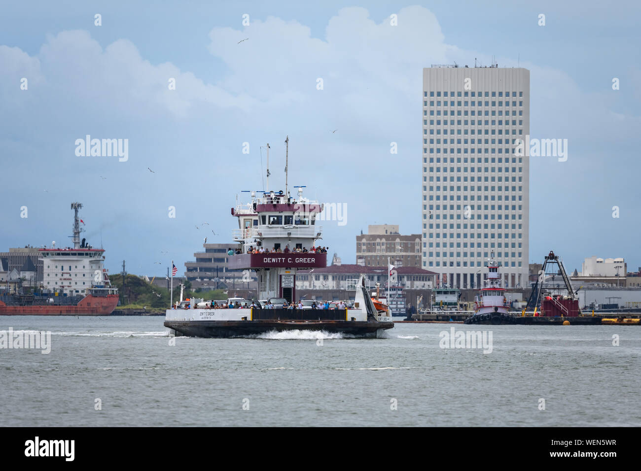 Traghetto porta di passeggeri e automobili tra Bolivar e Galveston. Texas, Stati Uniti d'America. Foto Stock