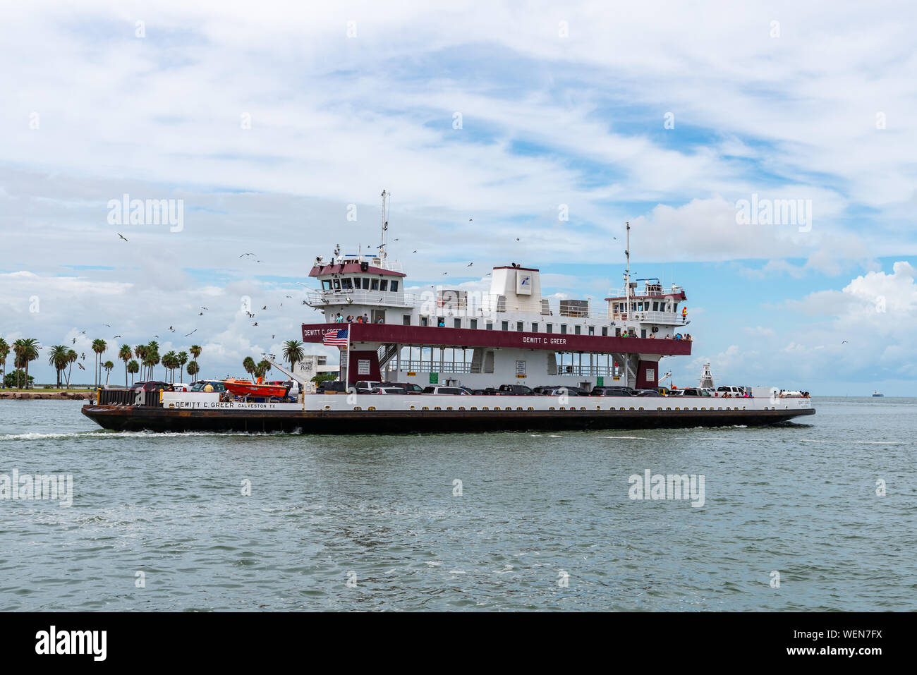Traghetto porta di passeggeri e automobili tra Bolivar e Galveston. Texas, Stati Uniti d'America. Foto Stock