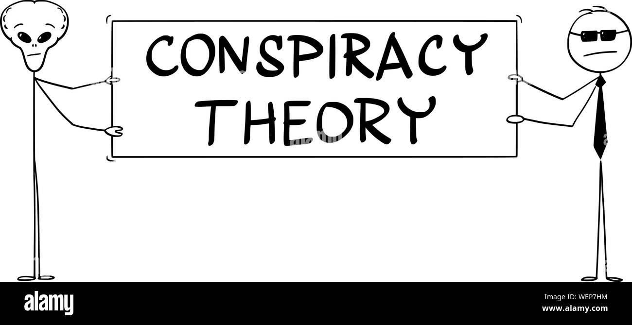 Vector cartoon stick disegno di figura illustrazione concettuale che extraterrestre di alien e agente segreto azienda grande teoria della cospirazione segno . Illustrazione Vettoriale