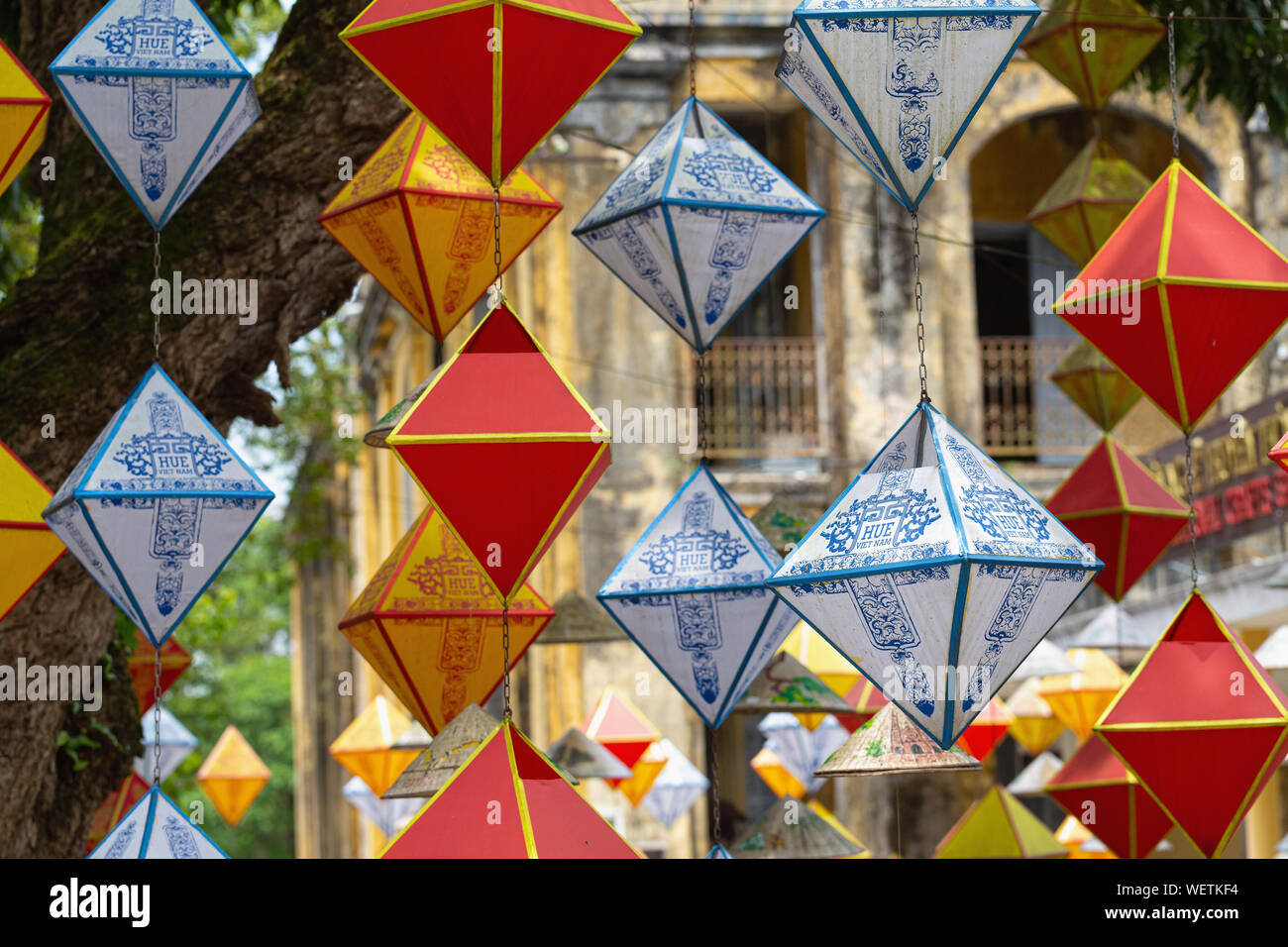 Lanterne colorate a Città Imperiale, tonalità, Thua Thien Huê Provincia, Vietnam Asia Foto Stock