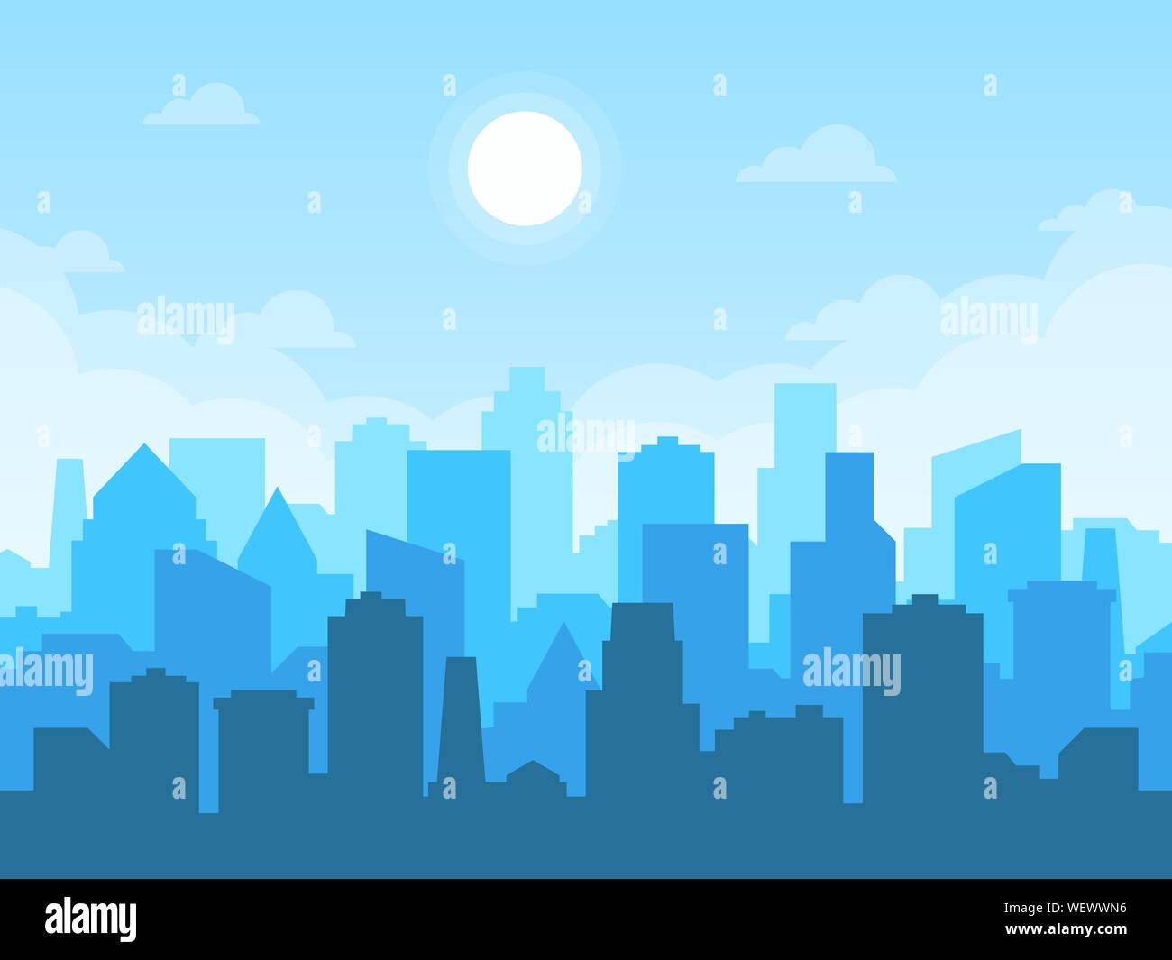 Skyline della città in stile appartamento. Gli edifici della città silhouette nel pomeriggio. Illustrazione Vettoriale eps,10. Illustrazione Vettoriale