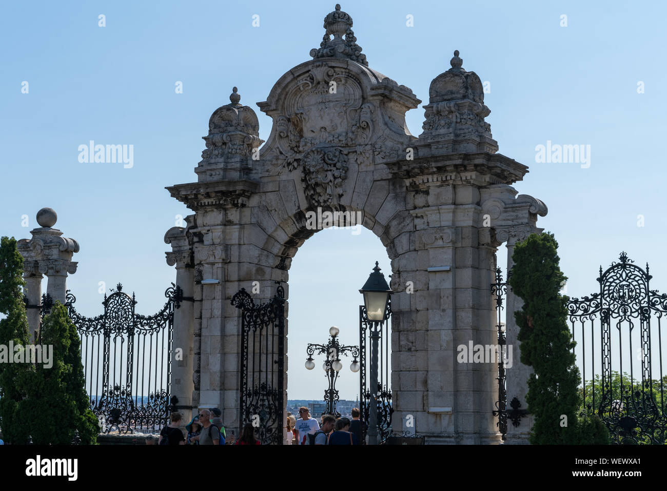 Budapest, Ungheria - 11 agosto 2019: Habsburg Gate al Castello di Buda Foto Stock