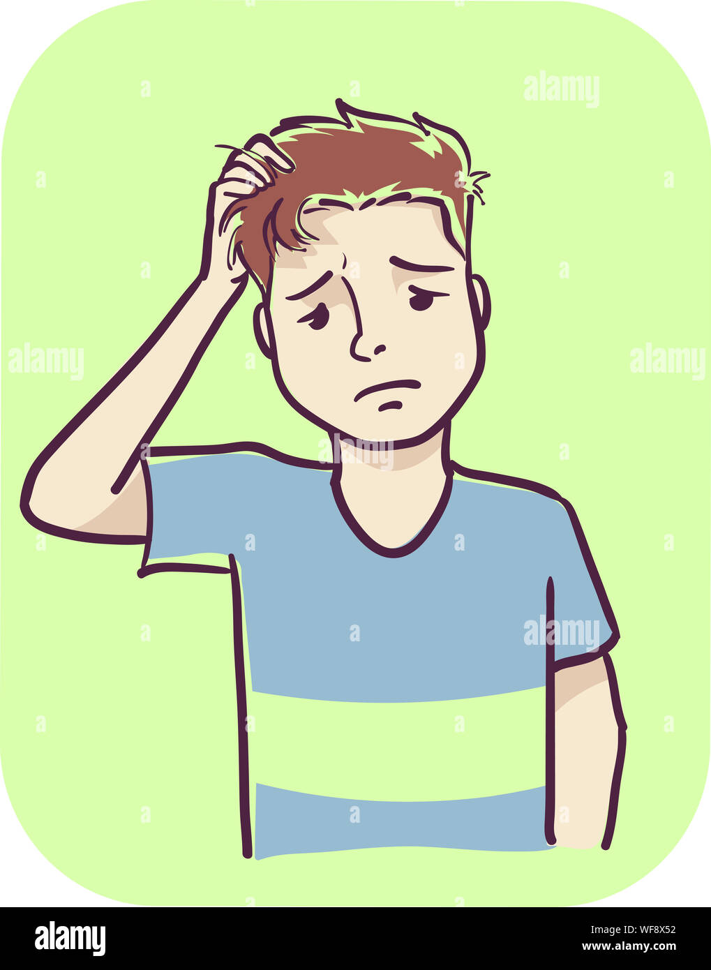 Illustrazione di un uomo di graffiare la sua testa per dimenticare le cose Foto Stock