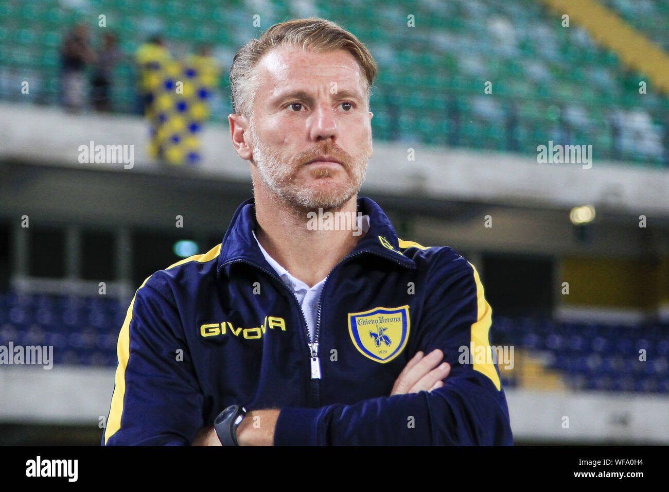 MISTER MARCOLINI durante il Chievo Verona Vs Empoli, Verona, Italia, 30 Ago 2019, Calcio Calcio Italiano Serie B del campionato Gli uomini Foto Stock