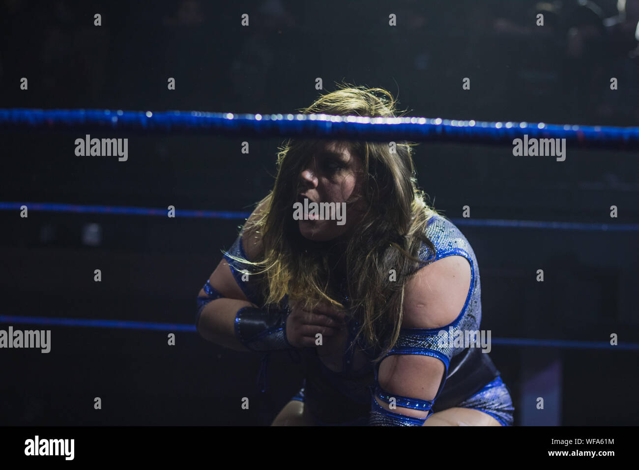 Il Cile wrestling CNL. Alison Evans Luchadora Profesional. Campeona Nacional Femenina de XNL. ProWrestler cileno. Comisionada de @xtremeclubluchalibre. 'La Luchadora de La Sonrisa Más Bonita " y " La Nina Bonita de la lucha libre Chilena" Foto Stock
