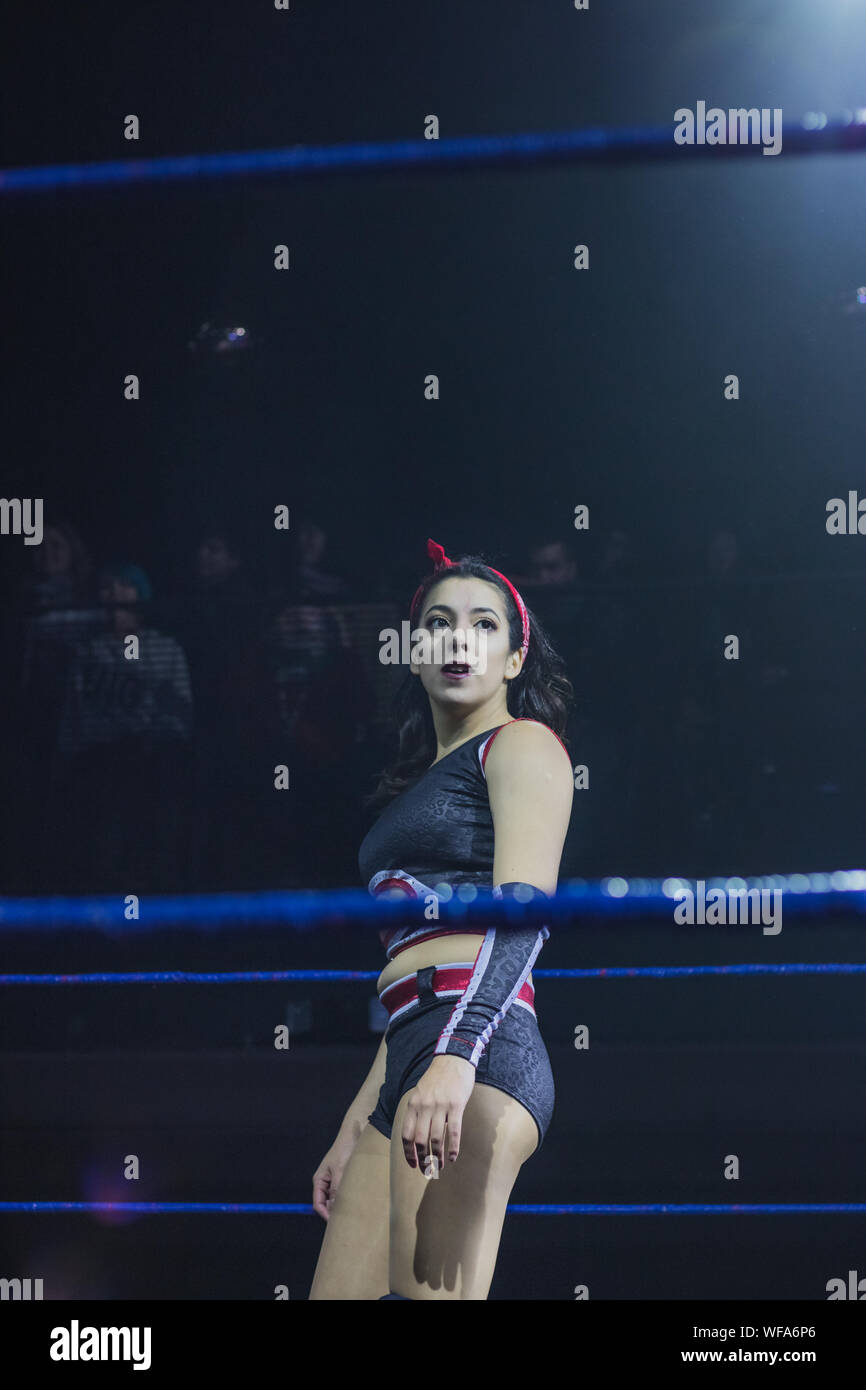 Il Cile wrestling CNL Alexandra Luchadora Chilena. Primera Campeona Nacional de CNL. Campeona en Parejas LWA. Campeona en Pareja FNX. Campeona en Parejas CLL. La Diosa Guerrera Foto Stock