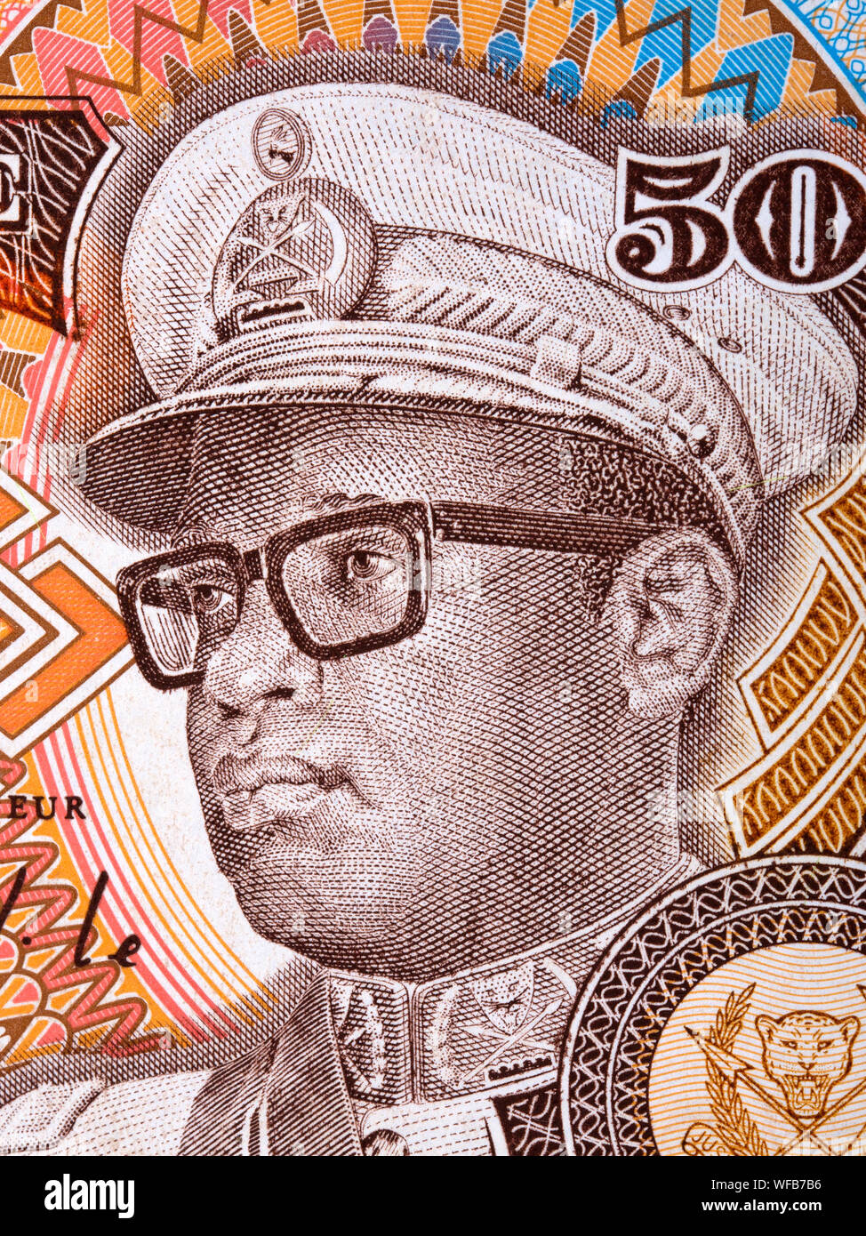 Mobutu Sese Seko un ritratto dal denaro zairese Foto Stock