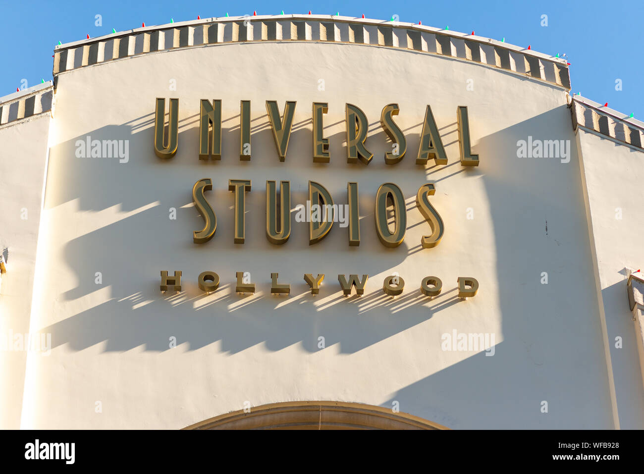 LA, Stati Uniti d'America - 2 Novembre 2018: l'ingresso e il logo presso gli Universal Studios di Hollywood, LA, STATI UNITI D'AMERICA Foto Stock