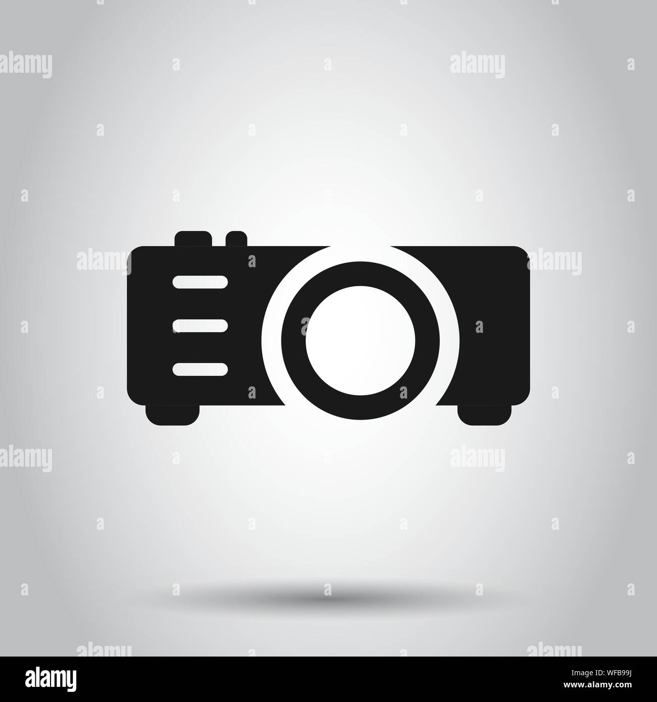 Video proiettore segno icona in stile appartamento. Cinema dispositivo di presentazione illustrazione vettoriale su sfondo isolato. Conferenza il concetto di business. Illustrazione Vettoriale