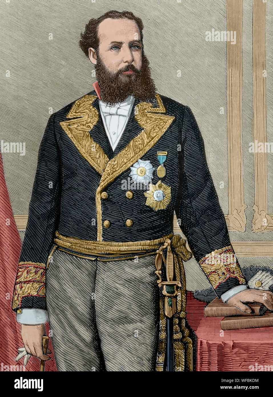 Antonio Alcala-Galiano Miranda. Politico spagnolo, membro del partito conservatore, xix secolo. Governatore civile della provincia di Guadalajara (1875-1878) e la provincia di Toledo (1879-1880). Ritratto. Disegno di Badillo. Incisione. La Ilustracion Española y Americana, Dicembre 15, 1876. Colorazione successiva. Foto Stock