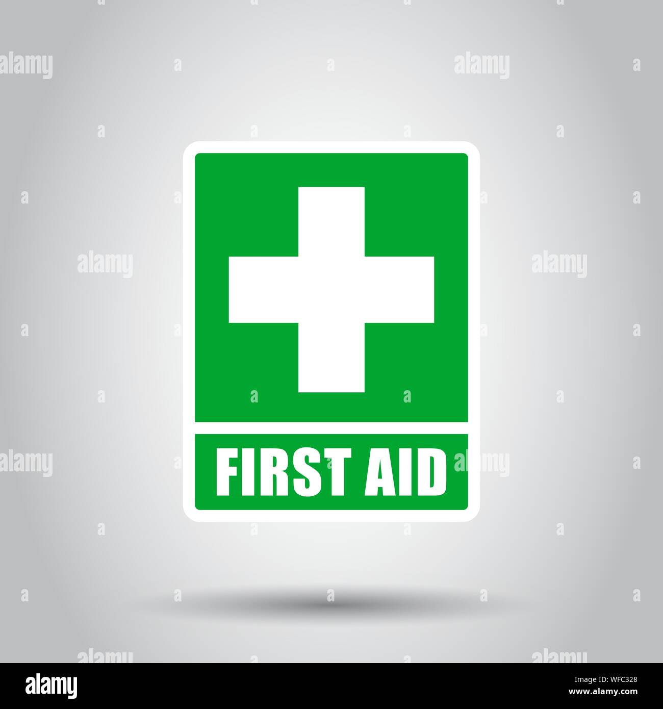 Primo segno di aiuto icona in stile appartamento. Salute, aiuto medico e illustrazione vettoriale su sfondo isolato. Ospedale il concetto di business. Illustrazione Vettoriale