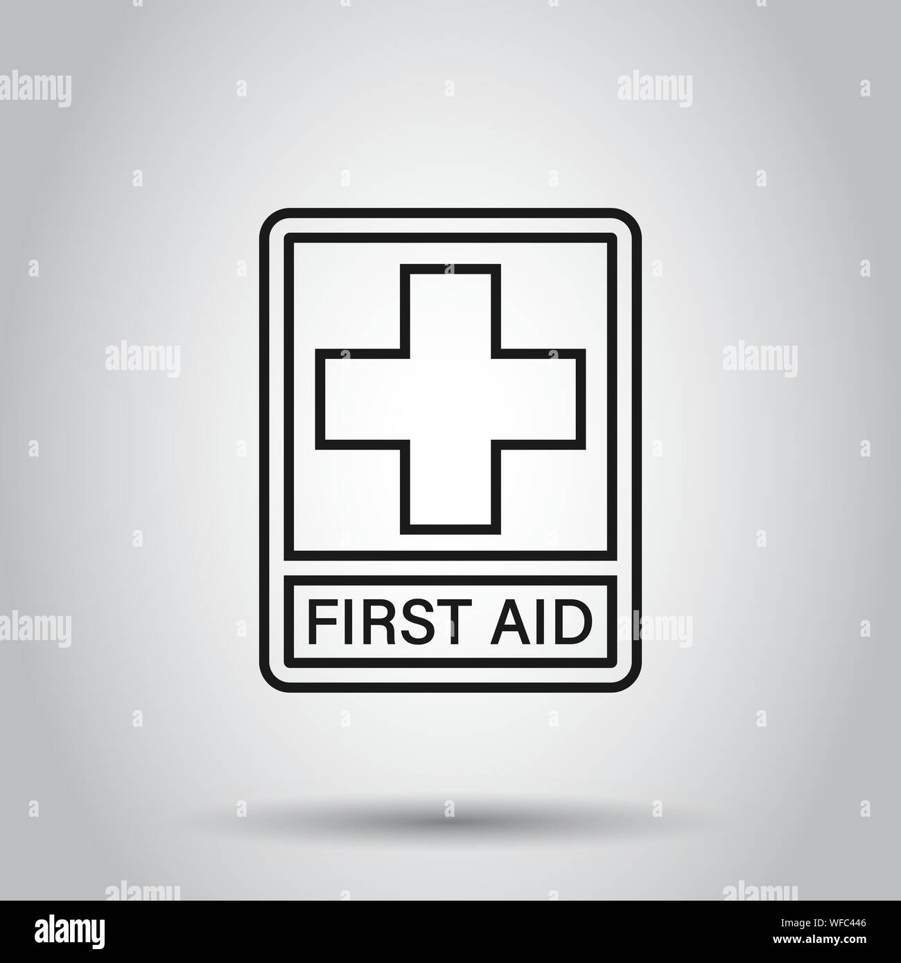 Primo segno di aiuto icona in stile appartamento. Salute, aiuto medico e illustrazione vettoriale su sfondo isolato. Ospedale il concetto di business. Illustrazione Vettoriale