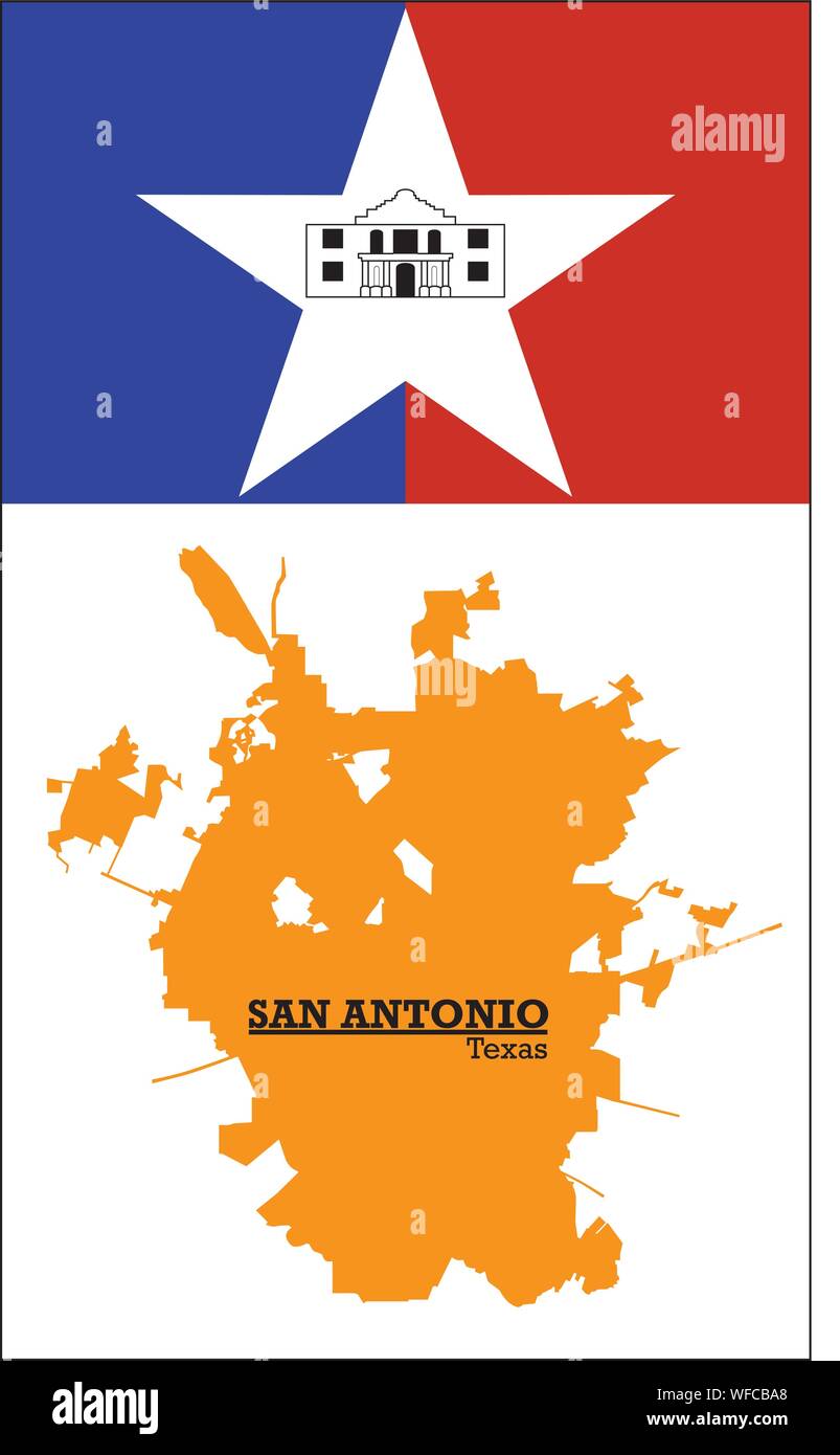 Silhouette orange mappa di San Antonio con bandiera Illustrazione Vettoriale