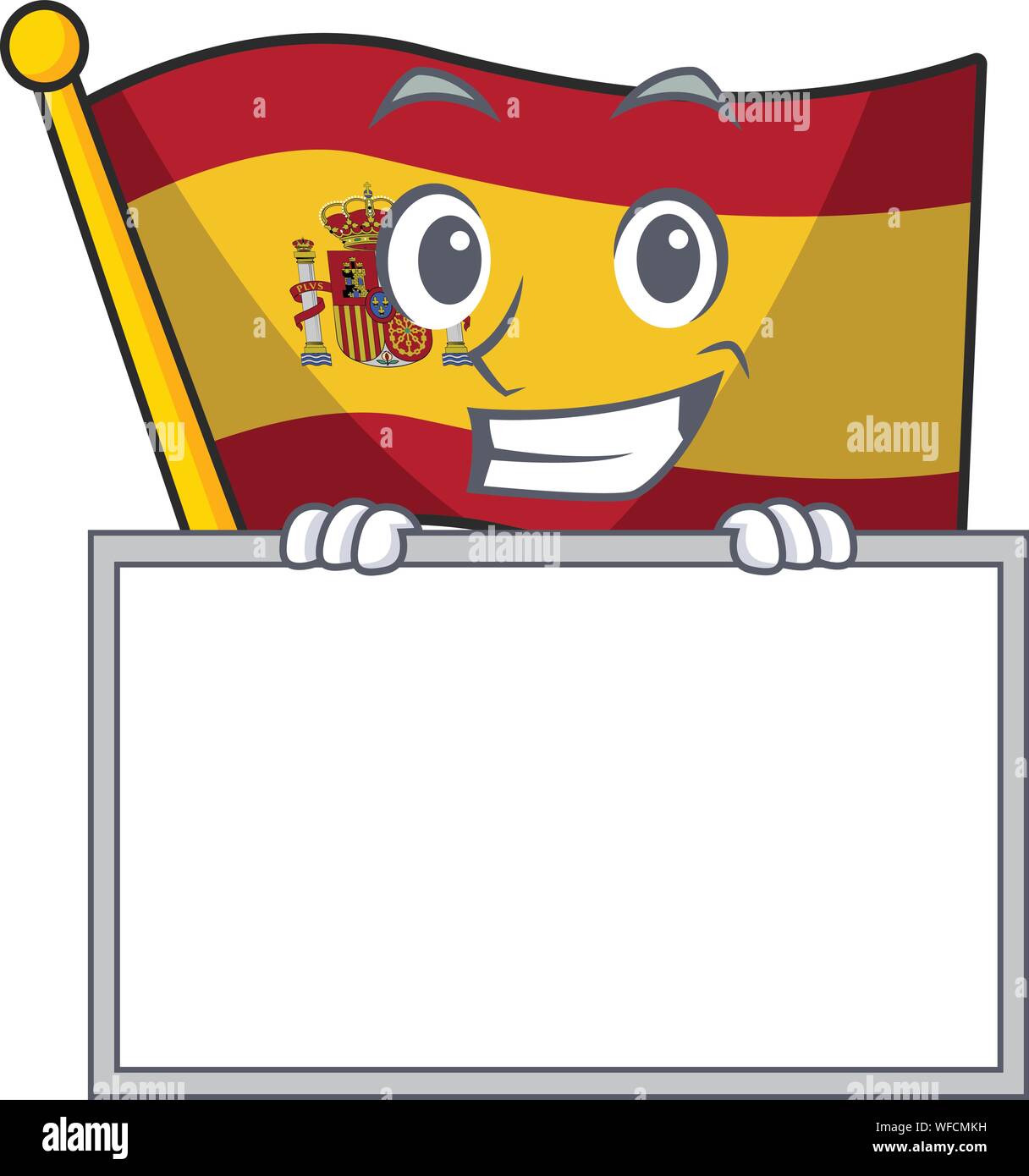 Grinning con carattere scheda spagna bandiere formata con cartoni animati Illustrazione Vettoriale