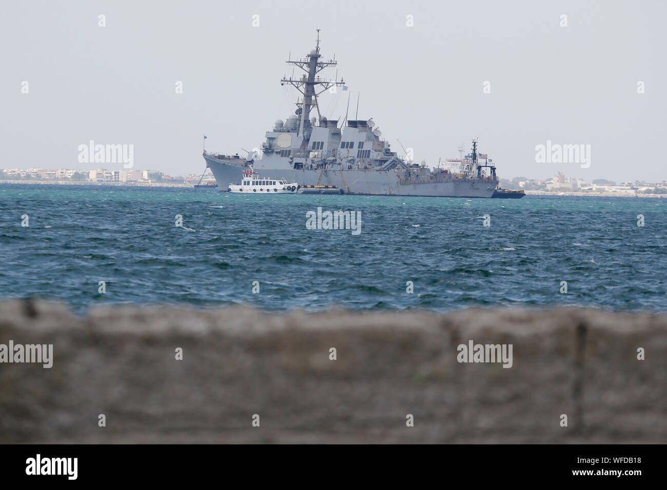 Salonicco, Grecia. 31 Agosto, 2019. USS McFaul visiti il porto del nord della città greca di Salonicco. USS McFaul (DDG-74) è un Arleigh Burke-Cacciatorpediniere classe nella marina degli Stati Uniti. Credito: Giannis Papanikos/ZUMA filo/Alamy Live News Foto Stock