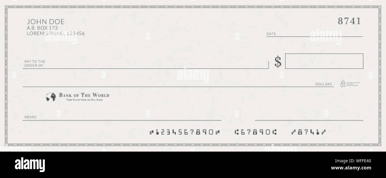 Banca vuota controllare modello. Fake controllare pagina mockup Illustrazione Vettoriale