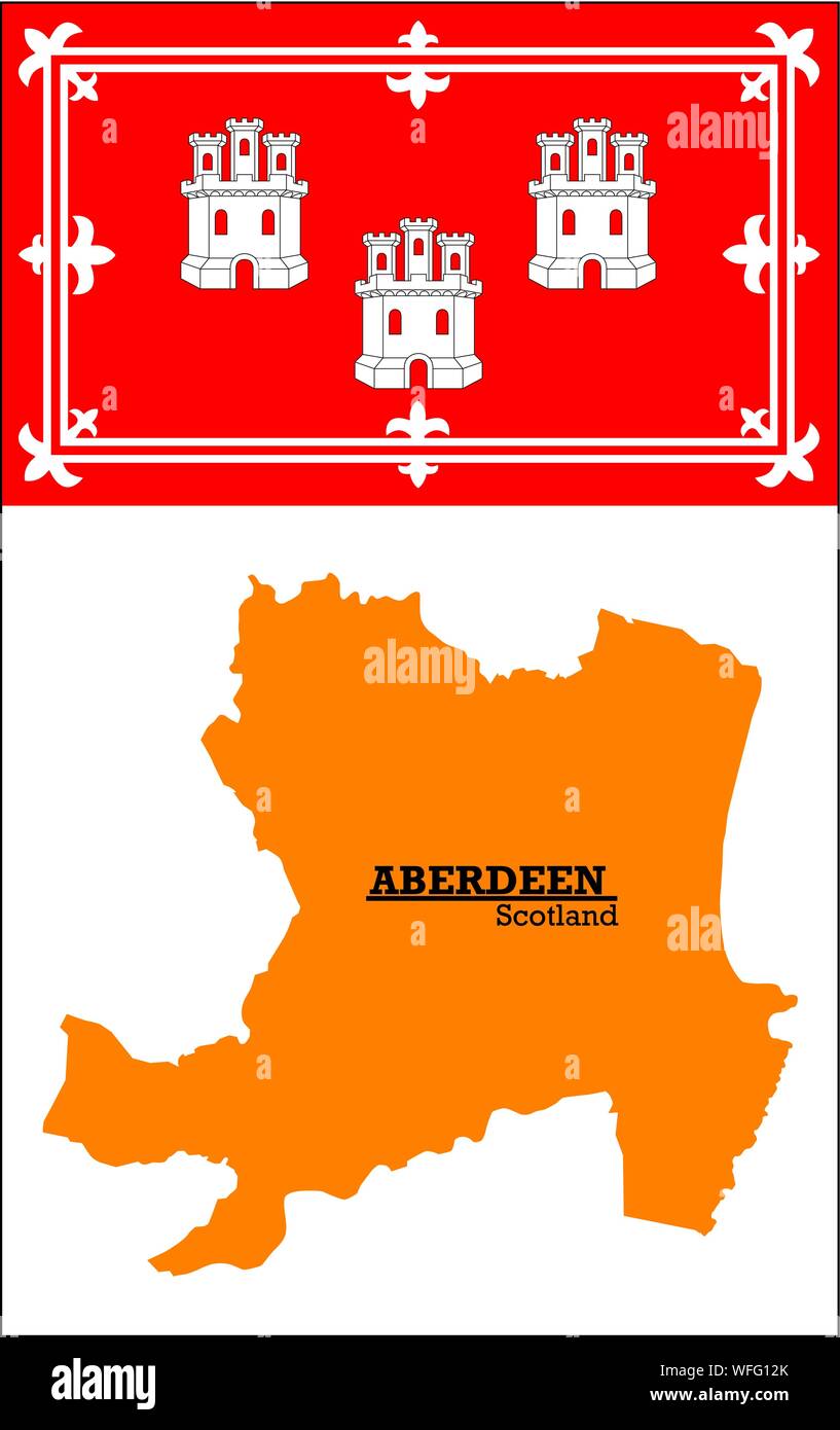 Silhouette orange mappa di Aberdeen con bandiera Illustrazione Vettoriale