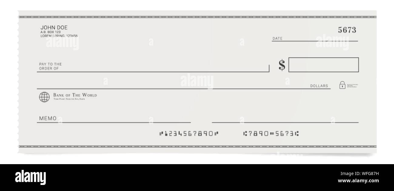 Strappato blank assegno bancario. Scrivania personale modello di controllo. Illustrazione Vettoriale