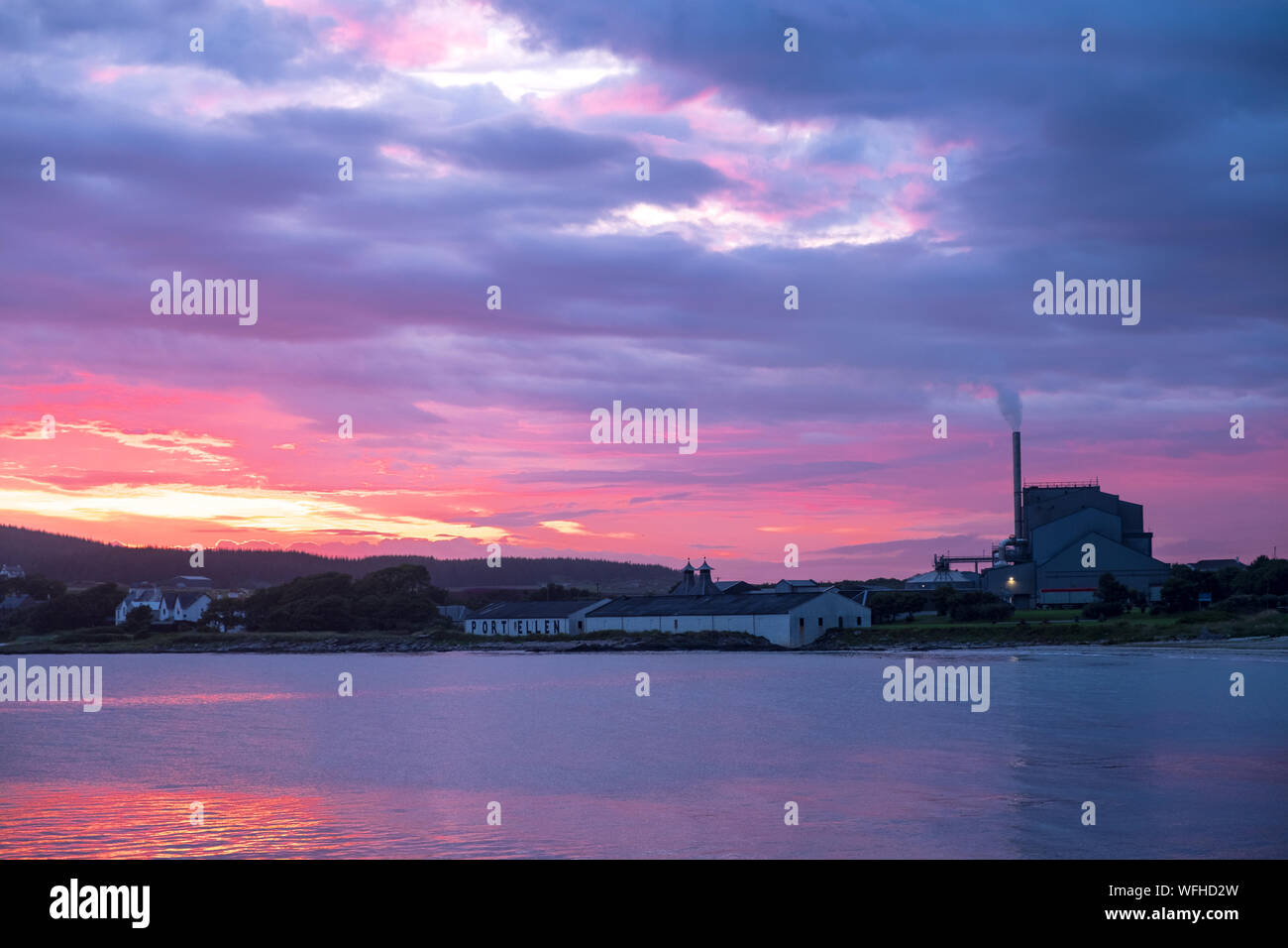 Tramonto a Port Ellen, Islay Foto Stock