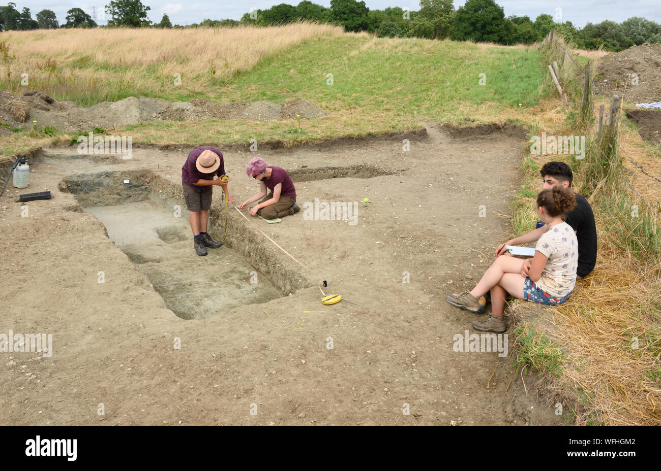 Scavi archeologici in Marden Henge, Wiltshire, Regno Unito Foto Stock