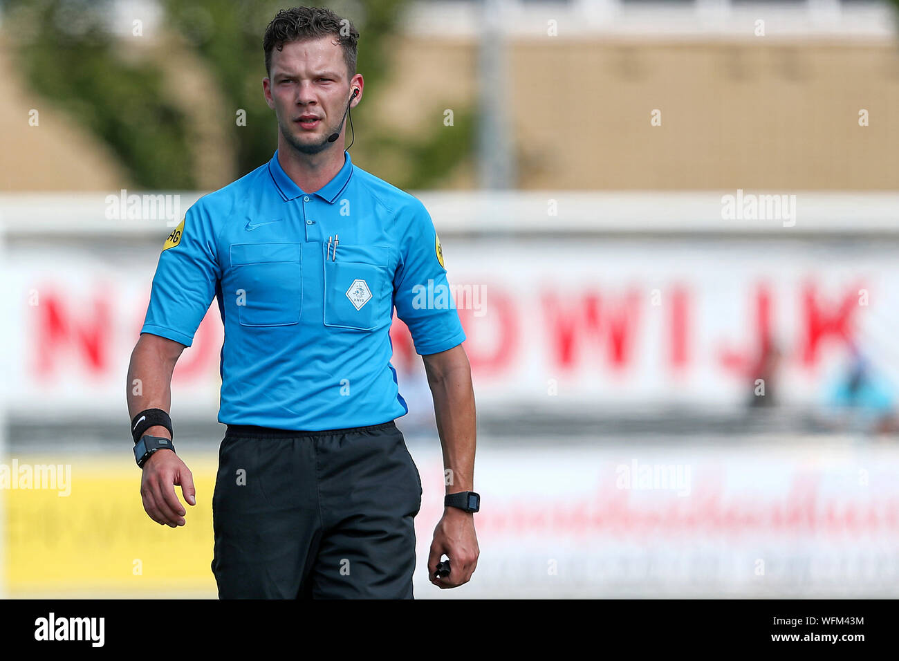 Noordwijk, Paesi Bassi. 31 Agosto, 2019. NOORDWIJK, 31-08-2019, Sportpark Duinwetering, calcio, olandese Tweede Divisie, stagione 2019/2020. arbitro Robin Hensgens durante il match Noordwijk - Koninklijke HFC (4-1) Credito: Pro scatti/Alamy Live News Foto Stock