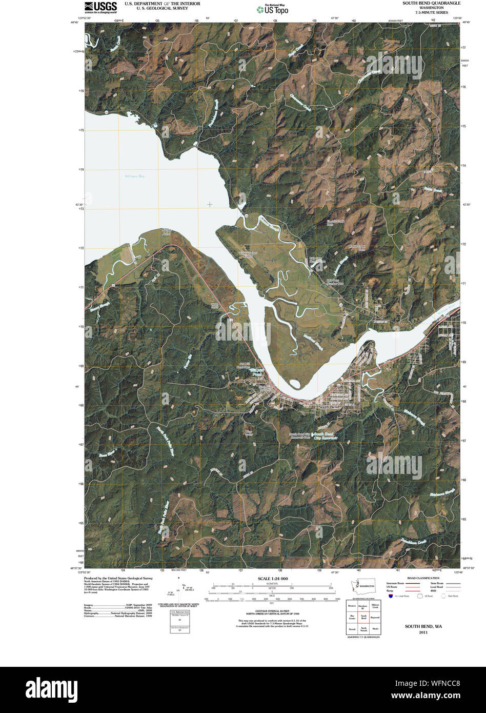 USGS TOPO Map Stato di Washington WA South Bend 20110502 TM il restauro Foto Stock