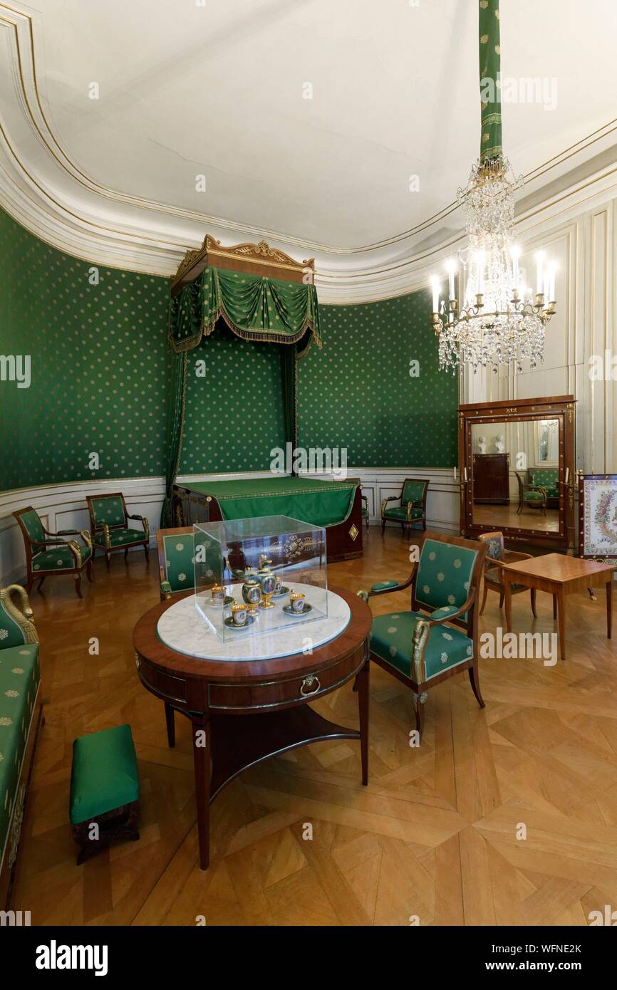 In Germania, in Baviera, Monaco di Baviera, il castello di Nymphenburg di stile barocco, l'ex residenza dei principi-elettori e re di Baviera, la camera da letto della Regina, luogo di nascita di Re Ludwig II Foto Stock