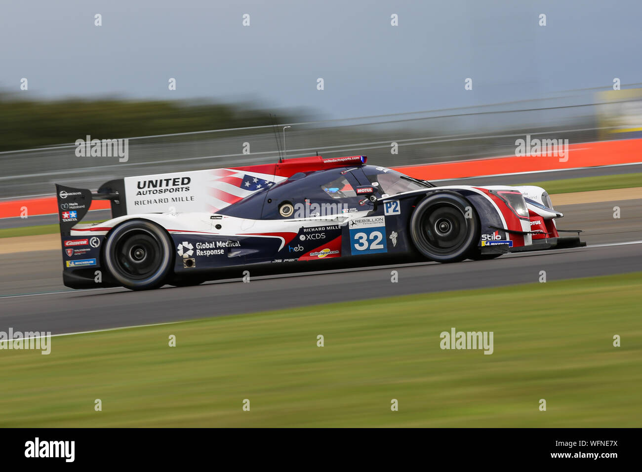 La #32 Uniti Autosports Ligier JSP217-Gibson di Ryan Cullen, Alex Brundle e Owen durante l'Unione della Le Mans Series 4 Ore di Silverstone Foto Stock