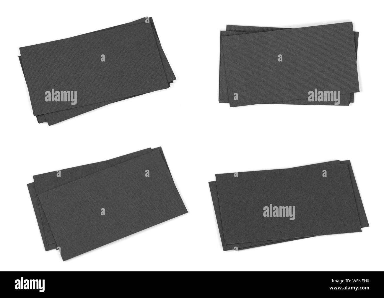 Mock up del vuoto nero business cards pila a ventaglio. Identity design, modelli aziendali, azienda stile, blank business cards isolato su bianco Foto Stock