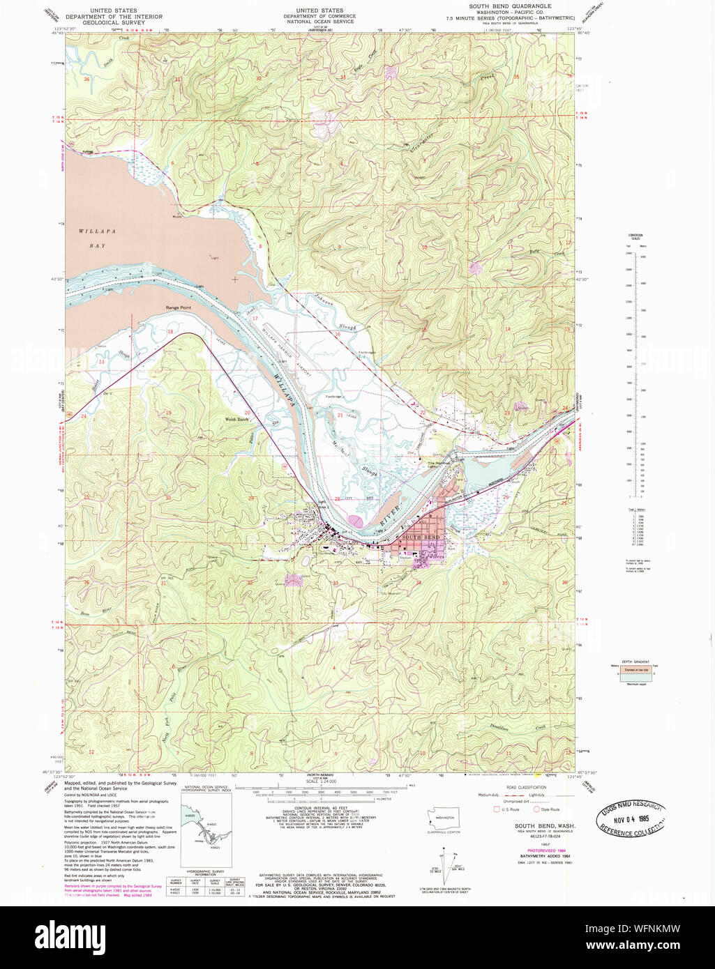 USGS TOPO Map Stato di Washington WA South Bend 243871 1957 24000 Restauro Foto Stock