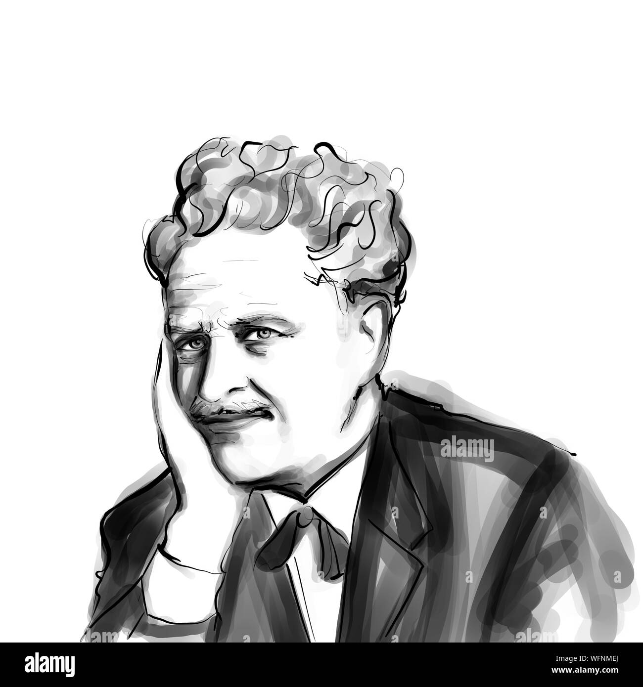 La caricatura di Nazim Hikmet poeta turco ritratto illustrazione di disegno Foto Stock