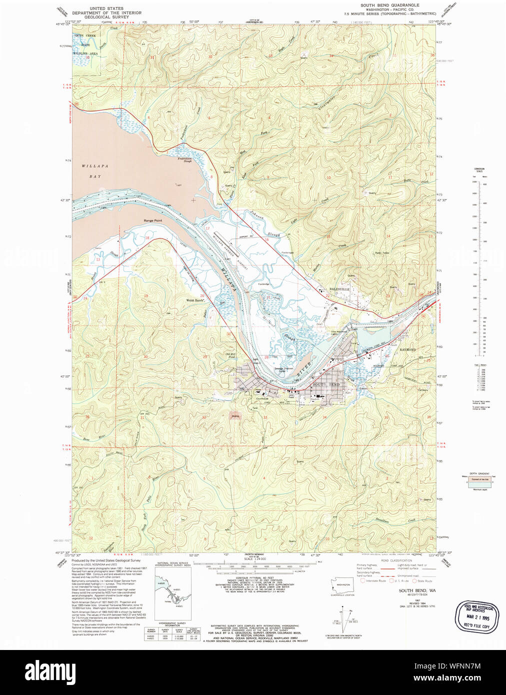 USGS TOPO Map Stato di Washington WA South Bend 243872 1957 24000 Restauro Foto Stock