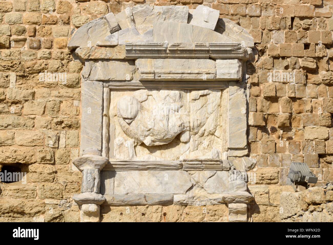 La Grecia, Creta, Heraklion, fortezza di Heraklion chiamato fortezza di Kules che è un edificio Veneziano risalente al 1523, dettaglio sulla facciata Foto Stock