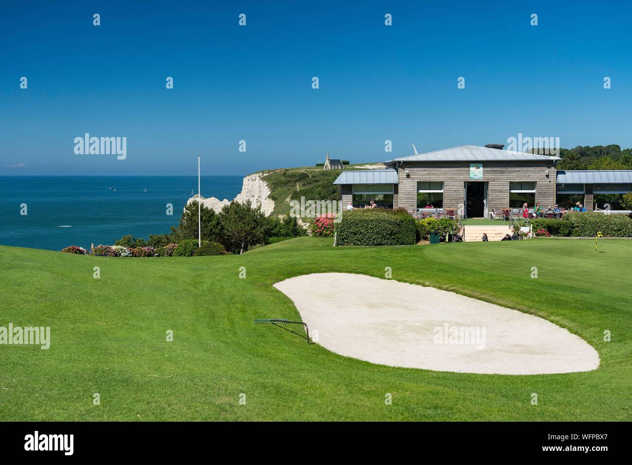 Francia, Seine Maritime, Etretat, Cote d'Abatre, il golf Foto Stock