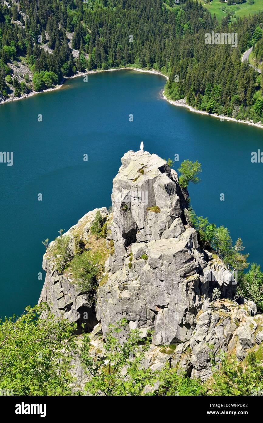 Francia, Haut Rhin, montagne Vosges vicino al Bonhomme pass, lac blanc (lago bianco), 1054 m Foto Stock