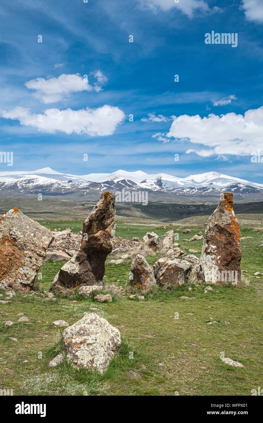 Armenia, regione di Syunik, Sisian preistorico sito archeologico di Zorats Karer (o Karahunj) Foto Stock