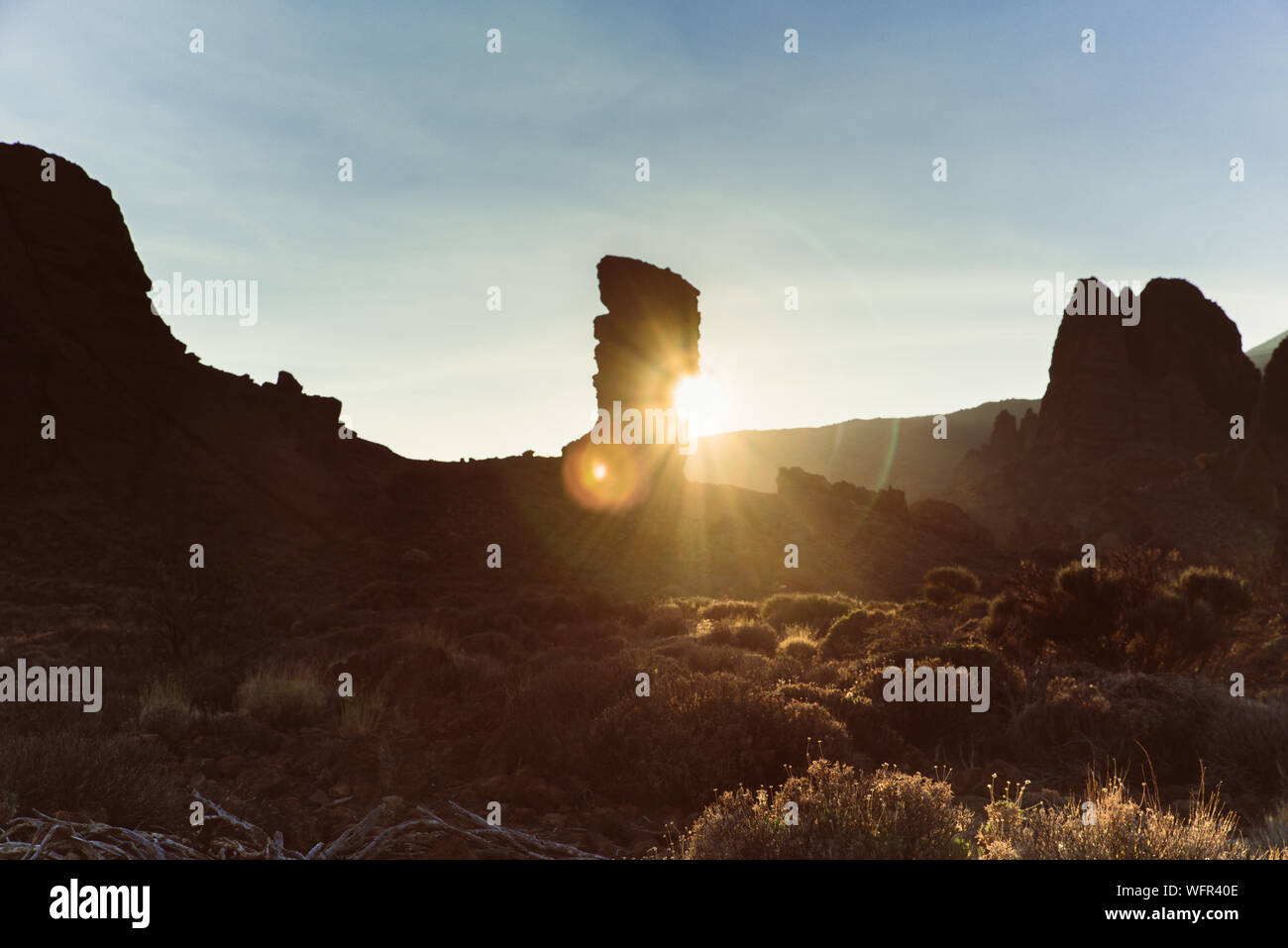 Tramonto su Roques de Garcia nel Parco Nazionale del Teide Tenerife Canarie Spagna Foto Stock