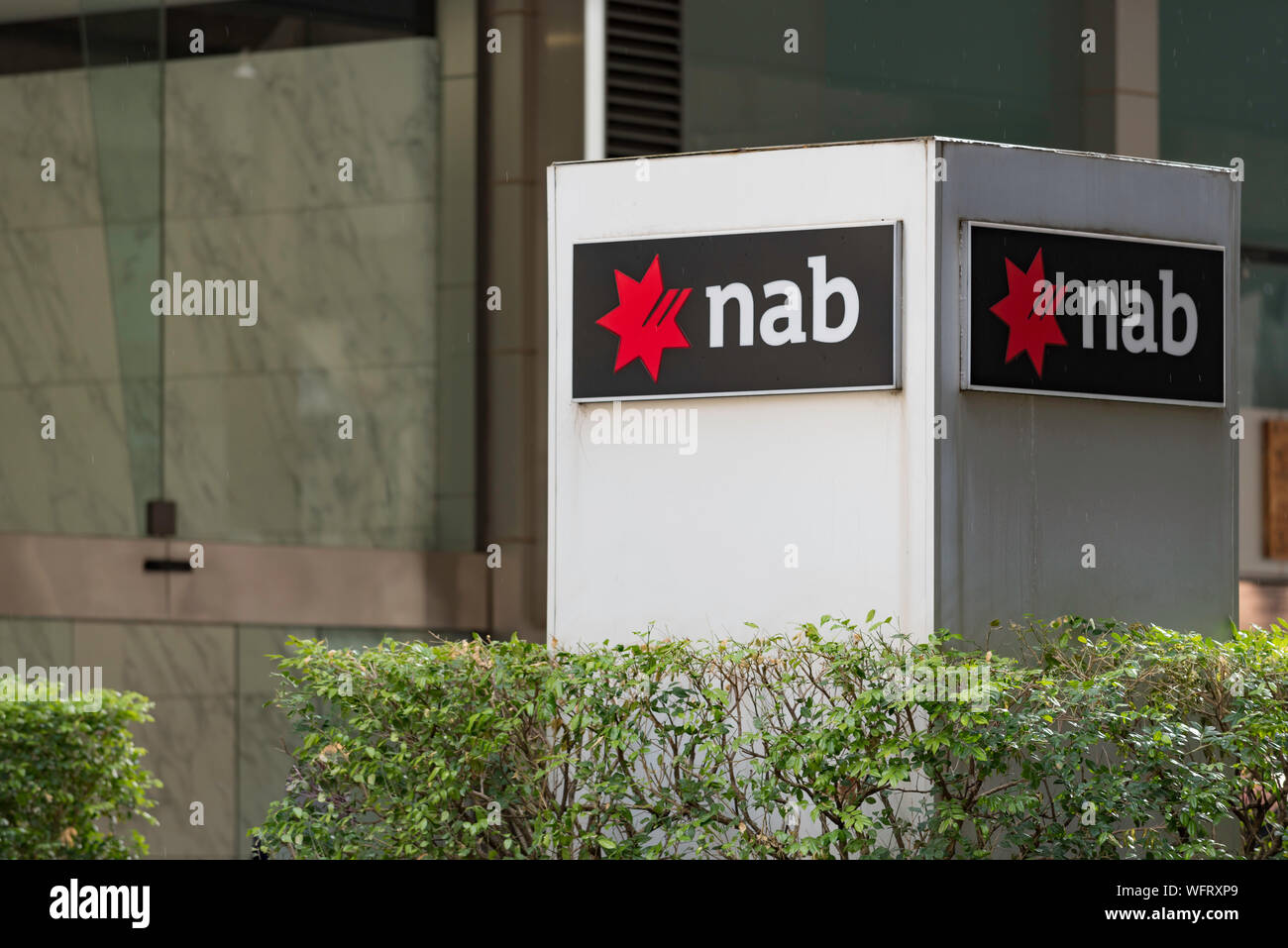 Un National Australia Bank (Banca Nab) il logo segno al di fuori di un ramo della città di Sydney Australia Foto Stock