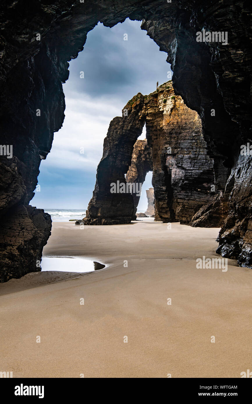 Bassa marea a Playa de las Catedrales Galizia Spagna Foto Stock
