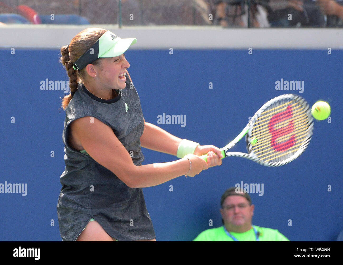 New York, Stati Uniti d'America. 31 Agosto, 2019. Giorno 6 Jelena Ostapenko (LAT) nel terzo round match Credito: Roger Parker/Alamy Live News Foto Stock