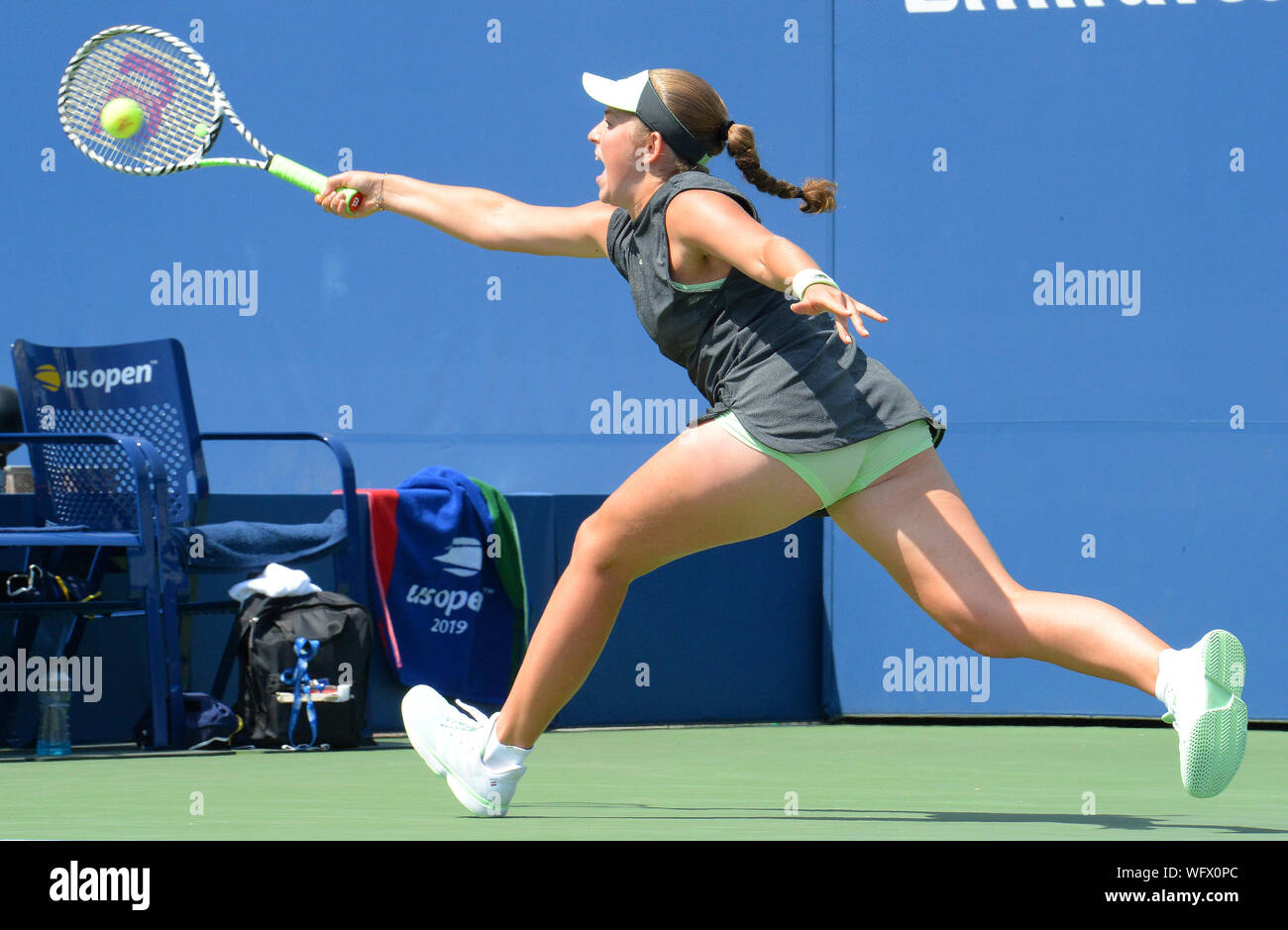 New York, Stati Uniti d'America. 31 Agosto, 2019. Giorno 6 Jelena Ostapenko (LAT) nel terzo round match Credito: Roger Parker/Alamy Live News Foto Stock