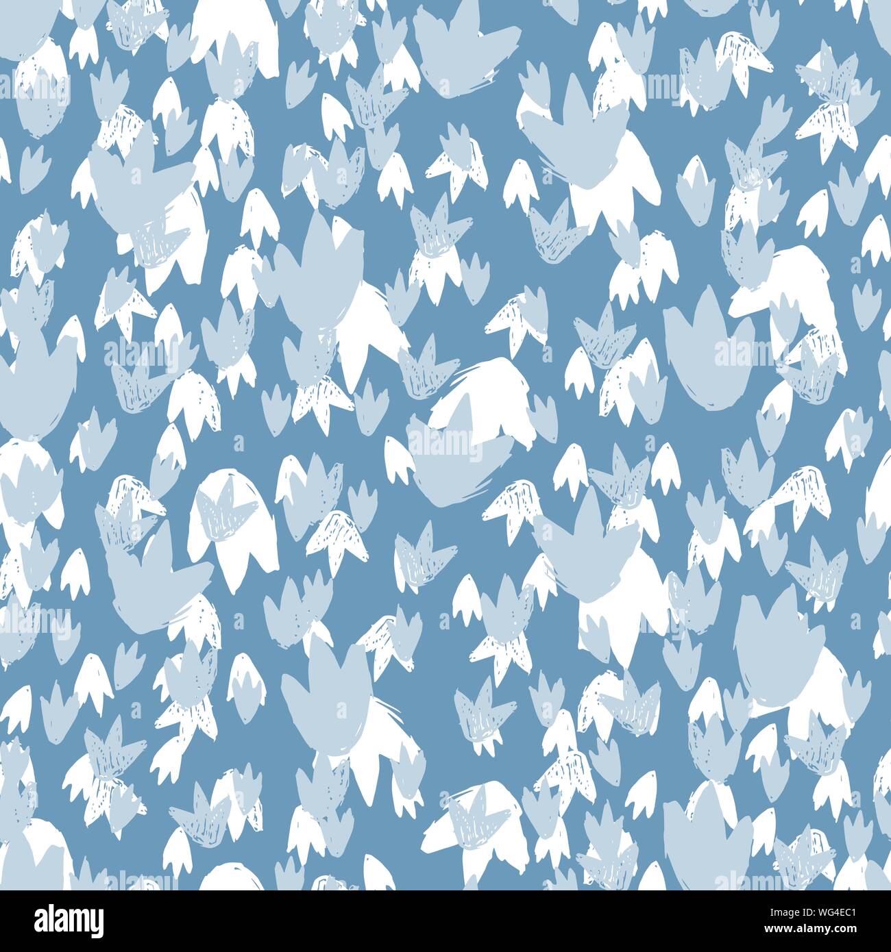 Blu di vettore di orme di dinosauri texture schema di ripetizione. Perfetto per i tessili, pacchetto regalo e carta da parati. Illustrazione Vettoriale