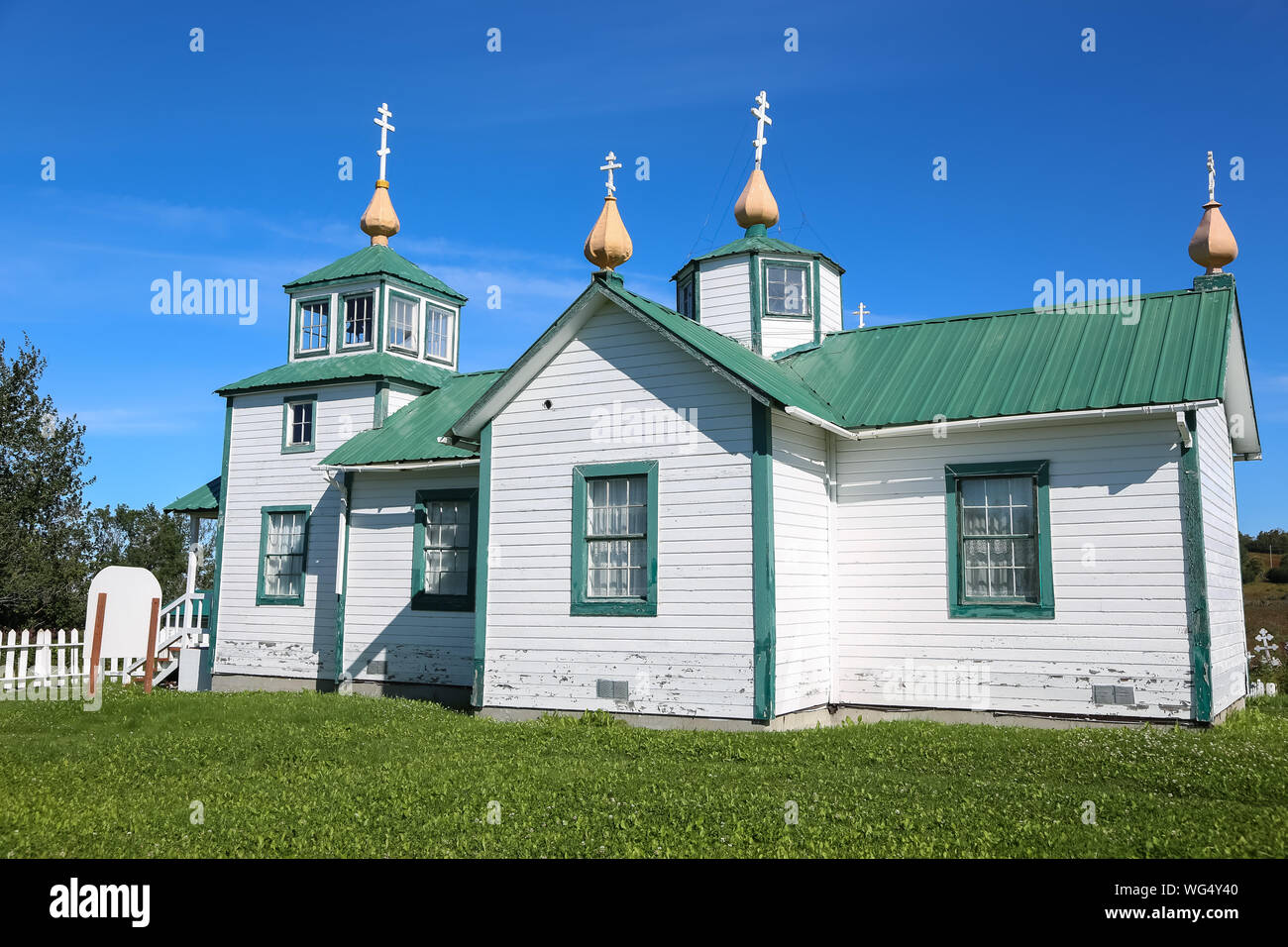 Chiesa russa ortodossa della Trasfigurazione di Nostro Signore, Ninilchik, Penisola di Kenai, Alaska Foto Stock